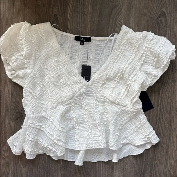 Lulu's Cream Textured Ruffle Blouse - Picture 2 of 2